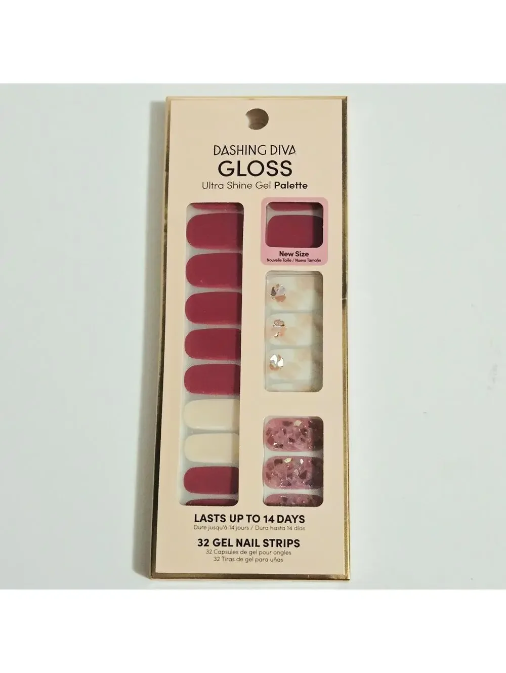 NEW Dashing Diva Gloss Ultra Shine Gel Nail 32 Strips Maroon Pink Gold
